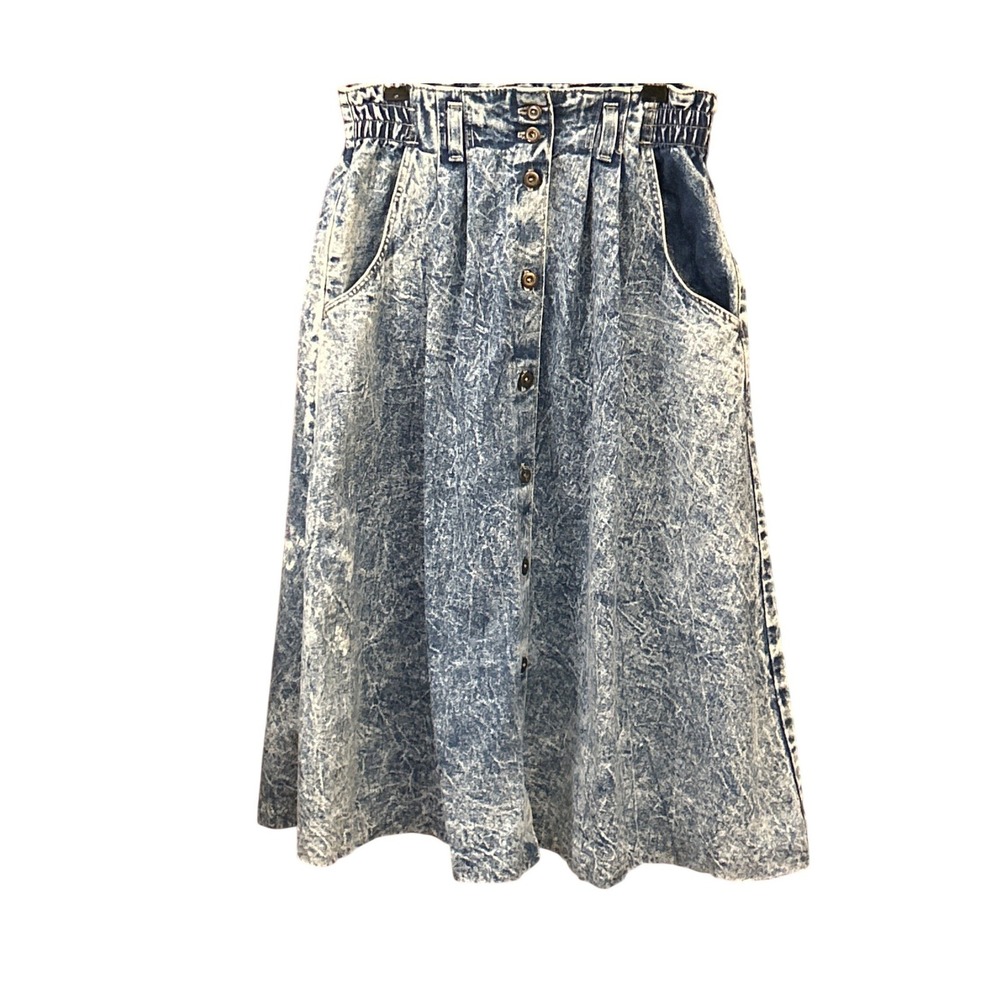 80s Vivaldi Denim Skirt Acid Wash Paperbag High Waist Retro Indie Sleaze Cowgirl - Picture 1 of 4